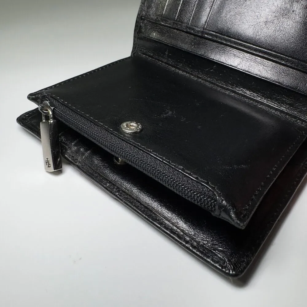 Lauren Ralph Lauren Wallet Black Leather LRL Clutch Compact Card Holder Red VTG
